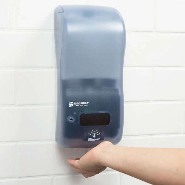San Jamar SH900TBL Rely Arctic Blue Hybrid Touchless Soap, Sanitizer, And Lotion Dispenser - 5 1/2" X 4" X 12" 1 San Jamar SH900TBL Rely Arctic Blue Hybrid Touchless Soap, Sanitizer, And Lotion Dispenser - 5 1/2" X 4" X 12"