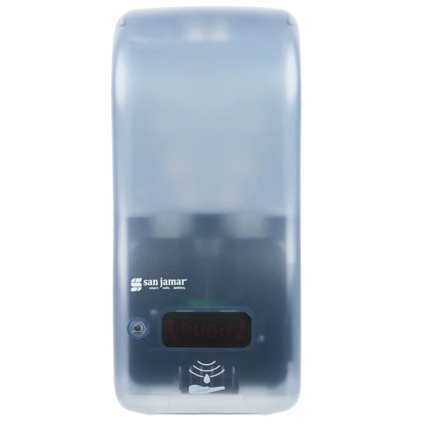 San Jamar SH900TBL Rely Arctic Blue Hybrid Touchless Soap, Sanitizer, And Lotion Dispenser - 5 1/2" X 4" X 12" 2 San Jamar SH900TBL Rely Arctic Blue Hybrid Touchless Soap, Sanitizer, And Lotion Dispenser - 5 1/2" X 4" X 12" - Image 2