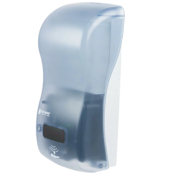 San Jamar SH900TBL Rely Arctic Blue Hybrid Touchless Soap, Sanitizer, And Lotion Dispenser - 5 1/2" X 4" X 12" 3 San Jamar SH900TBL Rely Arctic Blue Hybrid Touchless Soap, Sanitizer, And Lotion Dispenser - 5 1/2" X 4" X 12" - Image 3