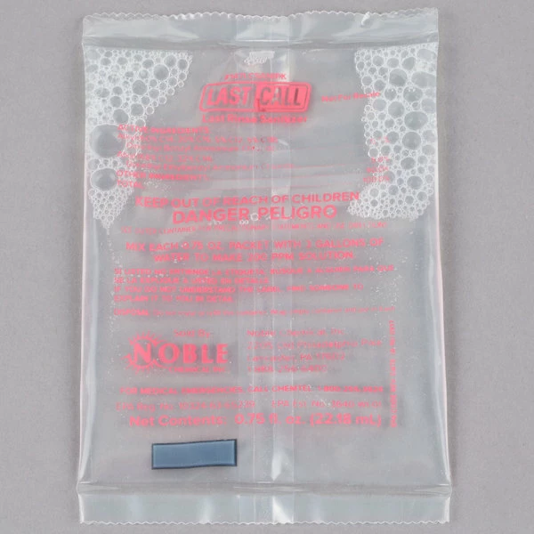 Noble Chemical 0.75 Oz. Last Call Last Rinse Liquid Sanitizer Packet - 100/Case 2 Noble Chemical 0.75 Oz. Last Call Last Rinse Liquid Sanitizer Packet - 100/Case - Image 2