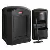 Rubbermaid Landmark Series 35 Gallon Black Rectangular Wastecan With Funnel Top, Panel Frame / Rigid Plastic Liner And Windshield Washing Kit