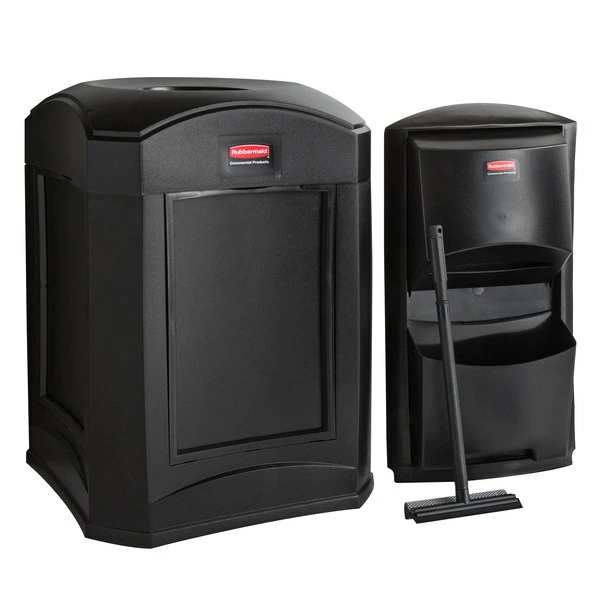Rubbermaid Landmark Series 35 Gallon Black Rectangular Wastecan With Funnel Top, Panel Frame / Rigid Plastic Liner And Windshield Washing Kit 1 Rubbermaid Landmark Series 35 Gallon Black Rectangular Wastecan With Funnel Top, Panel Frame / Rigid Plastic Liner And Windshield Washing Kit
