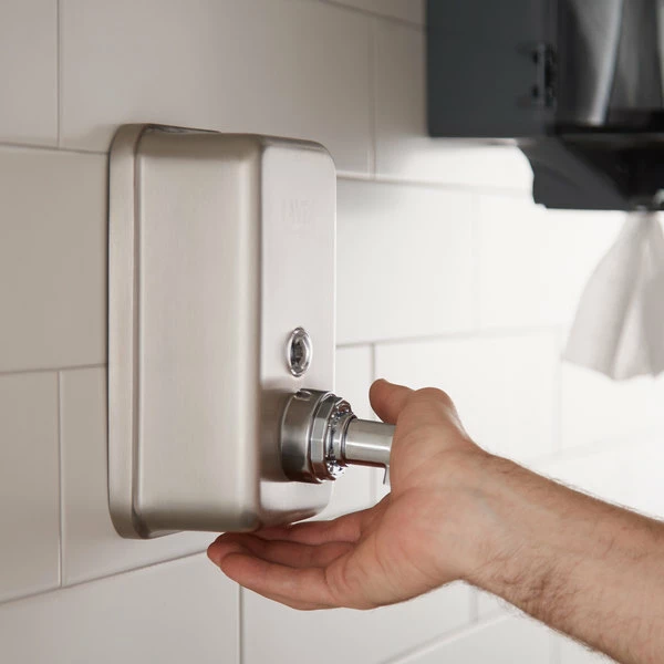 Lavex Janitorial 40 Oz. Stainless Steel Surface Mounted Vertical Liquid Soap Dispenser 1 Lavex Janitorial 40 Oz. Stainless Steel Surface Mounted Vertical Liquid Soap Dispenser