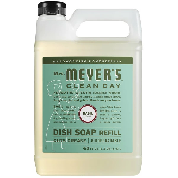 Mrs. Meyer's® Mrs. Meyer's Clean Day 347545 48 Oz. Basil Scented Dish Soap Refill - 6/Case 2 Mrs. Meyer's® Mrs. Meyer's Clean Day 347545 48 Oz. Basil Scented Dish Soap Refill - 6/Case - Image 2