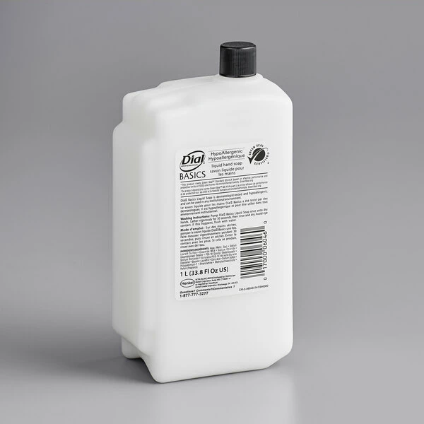 Dial® Dial DIA06046 Basics Hypoallergenic 1 Liter Liquid Hand Soap Refill - 8/Case 2 Dial® Dial DIA06046 Basics Hypoallergenic 1 Liter Liquid Hand Soap Refill - 8/Case - Image 2