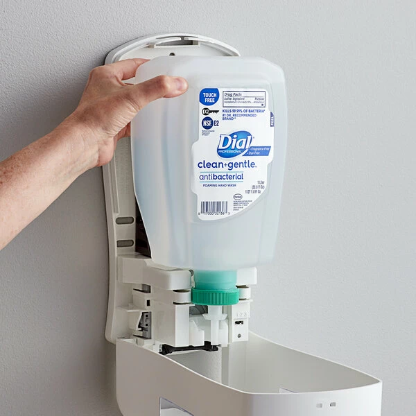 Dial® Dial DIA32106 Clean And Gentle FIT Universal Touch-Free 1 Liter Antibacterial Foaming Hand Wash Refill - 3/Case 1 Dial® Dial DIA32106 Clean And Gentle FIT Universal Touch-Free 1 Liter Antibacterial Foaming Hand Wash Refill - 3/Case