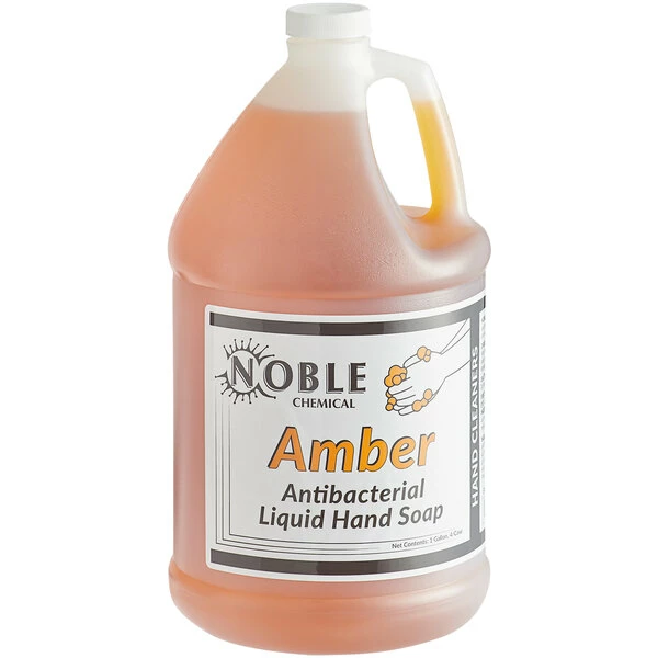 Noble Chemical 1 Gallon / 128 Oz. Amber Liquid Antibacterial Hand Soap - 4/Case 2 Noble Chemical 1 Gallon / 128 Oz. Amber Liquid Antibacterial Hand Soap - 4/Case - Image 2