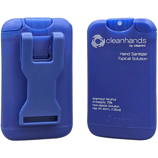 Cleanint, LLC Cleanint Cleanhands CH02RET-BLU Blue Clip-On Hand Sanitizer Dispenser - 2/Pack 1 Cleanint, LLC Cleanint Cleanhands CH02RET-BLU Blue Clip-On Hand Sanitizer Dispenser - 2/Pack