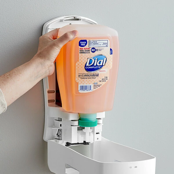 Dial® Dial DIA16674 Complete Original Antibacterial 1 Liter Foaming Hand Wash FIT Universal Touch-Free Refill - 3/Case 1 Dial® Dial DIA16674 Complete Original Antibacterial 1 Liter Foaming Hand Wash FIT Universal Touch-Free Refill - 3/Case