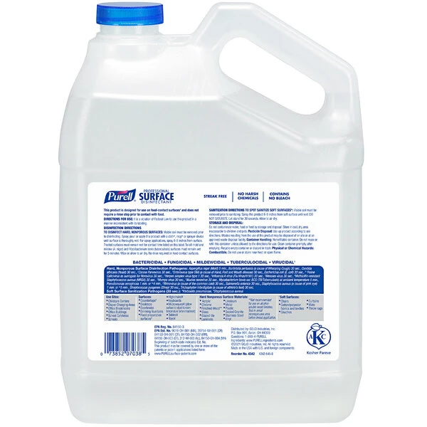 PURELL® Purell 4342-04 1 Gallon / 128 Oz. Fresh Citrus Professional Surface Disinfectant - 4/Case 2 PURELL® Purell 4342-04 1 Gallon / 128 Oz. Fresh Citrus Professional Surface Disinfectant - 4/Case - Image 2