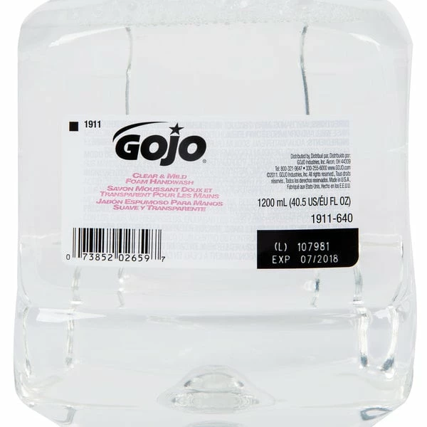GOJO® 1911-02 LTX Clear & Mild 1200 ML Fragrance Free Foaming Hand Soap - 2/Case 6 GOJO® 1911-02 LTX Clear & Mild 1200 ML Fragrance Free Foaming Hand Soap - 2/Case - Image 6