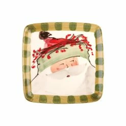 Vietri Old St. Nick Square Salad Plate - Green Hat