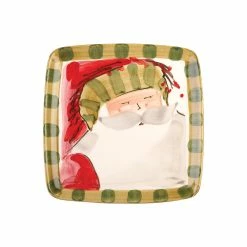 Vietri Old St. Nick Square Salad Plate - Striped Hat