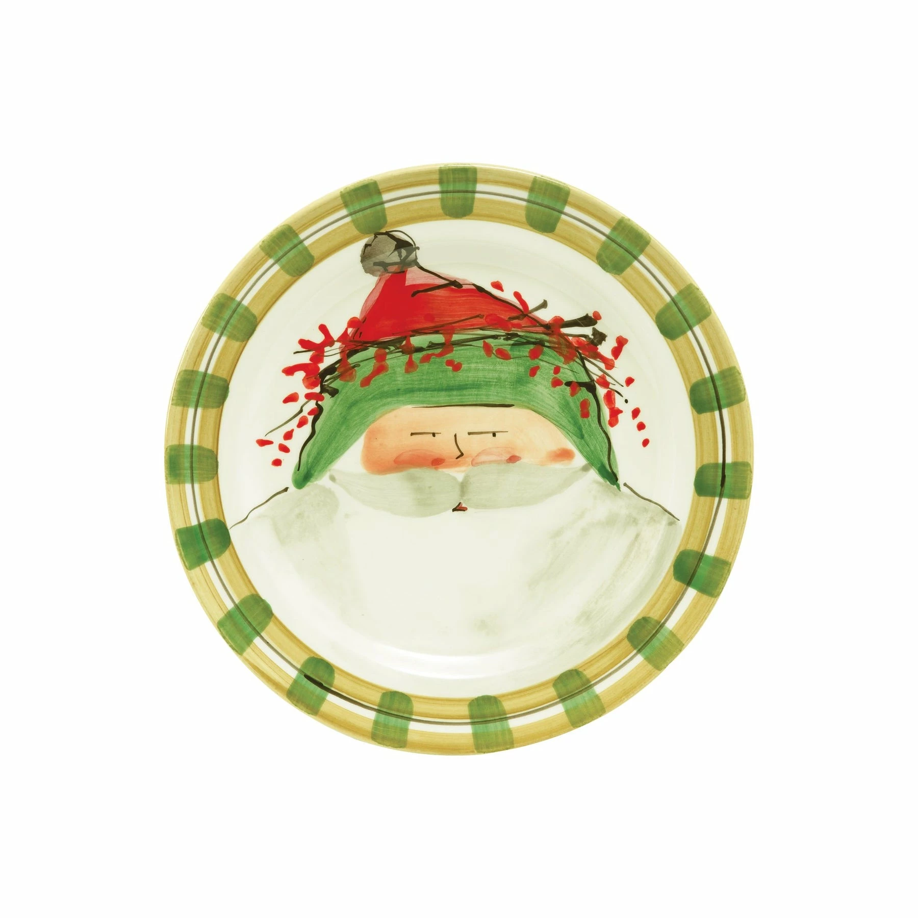 Vietri Old St. Nick Round Salad Plate - Green Hat 1 Vietri Old St. Nick Round Salad Plate - Green Hat