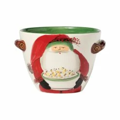 Vietri Old St. Nick Handled Deep Serving Bowl W/ Popcorn
