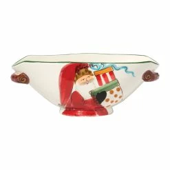 Vietri Old St. Nick Handled Oval Bowl W/ Presents