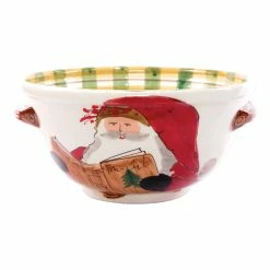 Vietri Old St. Nick Medium Handled Bowl W/ Santa Reading