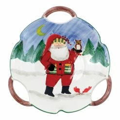Vietri Old St. Nick Handled Scallop Bowl - Santa W/ Owl
