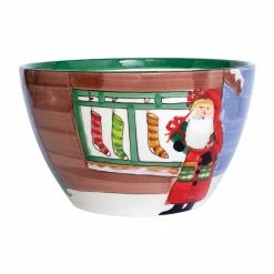 Vietri Old St. Nick Large Deep Bowl - Santa W/ Stockings