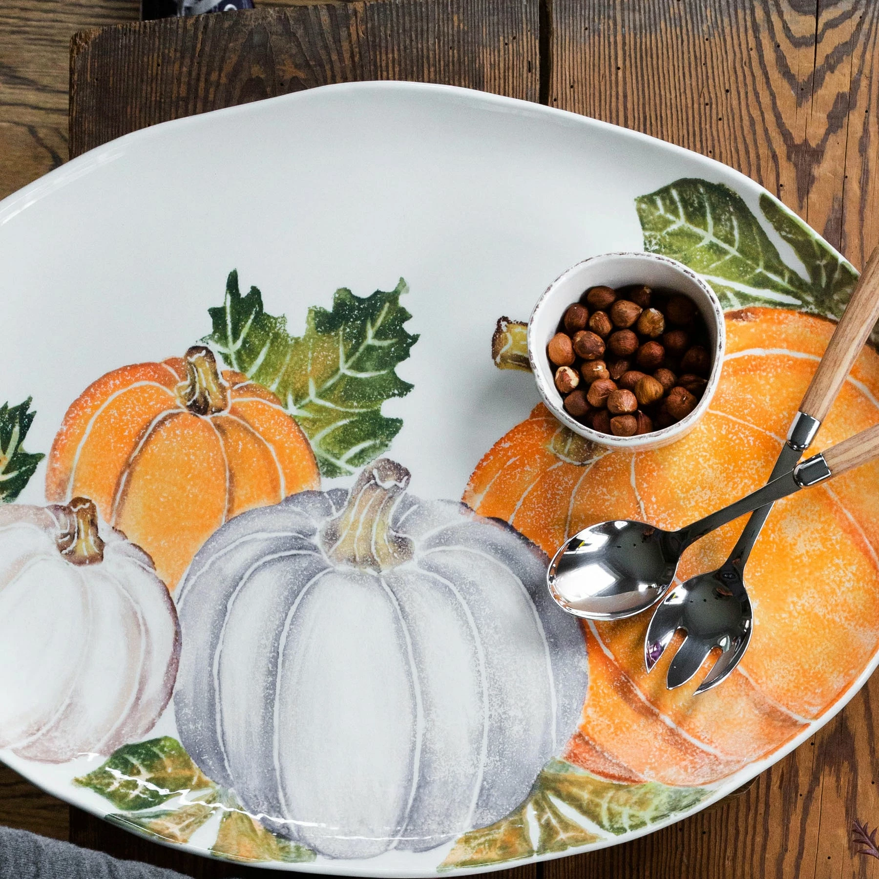 Vietri Pumpkins Large Oval Platter W/ Assorted Pumpkins 2 Vietri Pumpkins Large Oval Platter W/ Assorted Pumpkins - Image 2