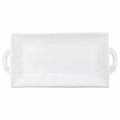 Vietri Incanto Stone White Stripe Rectangular Handled Platter