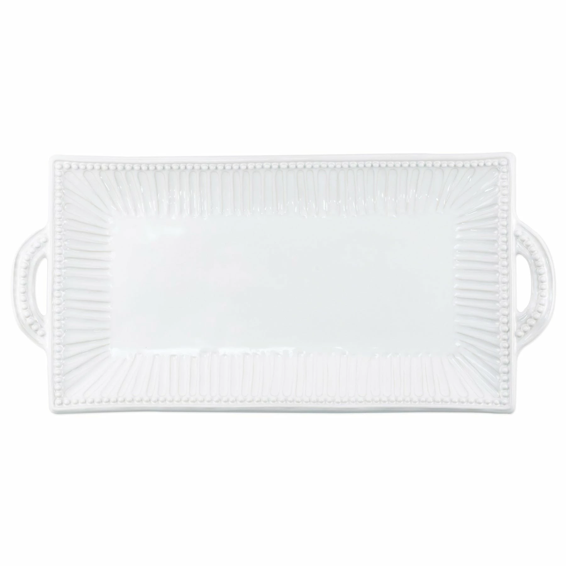 Vietri Incanto Stone White Stripe Rectangular Handled Platter 1 Vietri Incanto Stone White Stripe Rectangular Handled Platter