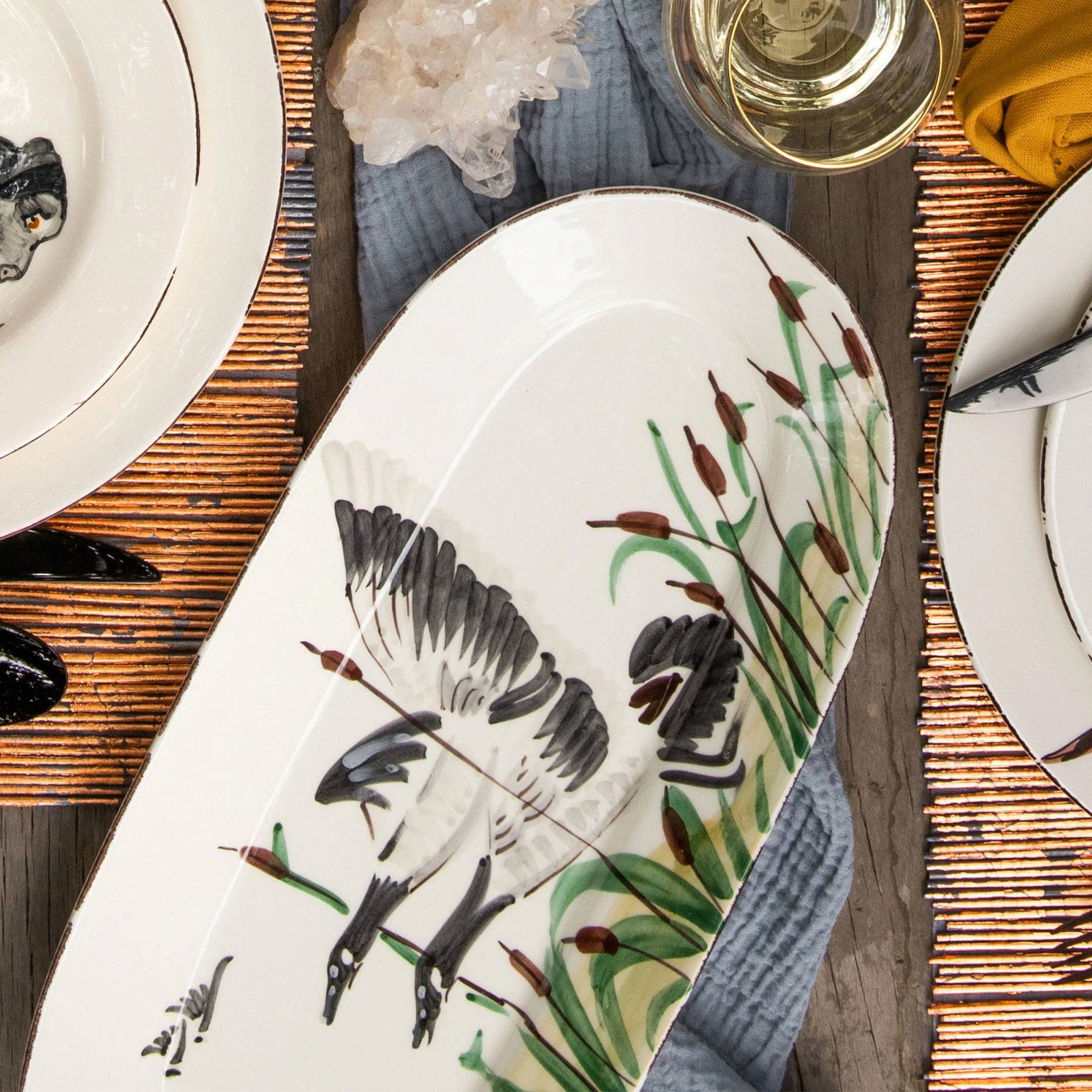 Vietri Wildlife Geese Small Oval Platter 2 Vietri Wildlife Geese Small Oval Platter - Image 2